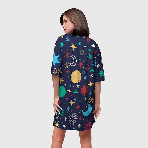 Женская длинная футболка Звездное небо / 3D-принт – фото 4