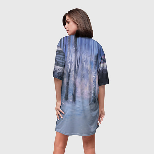 Женская длинная футболка Winter forest & Sans / 3D-принт – фото 4