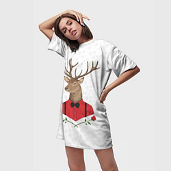 Футболка женская длинная Christmas Deer, цвет: 3D-принт — фото 2