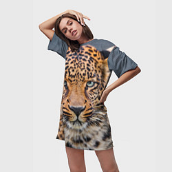 Футболка женская длинная Грустный леопард, цвет: 3D-принт — фото 2