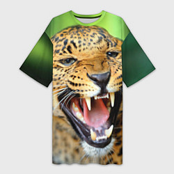 Футболка женская длинная Свирепый леопард, цвет: 3D-принт
