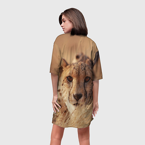 Женская длинная футболка Гепард в траве / 3D-принт – фото 4