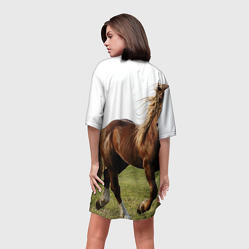Женская длинная футболка Бегущая лошадь / 3D-принт – фото 4