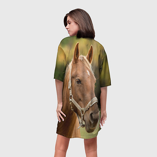 Женская длинная футболка Взгляд лошади / 3D-принт – фото 4
