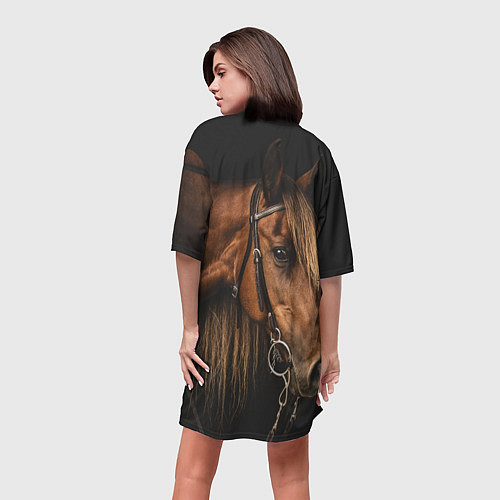 Женская длинная футболка Взгляд коня / 3D-принт – фото 4