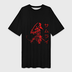 Женская длинная футболка Японские иероглифы - самурай