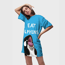 Футболка женская длинная I eat dolphins, цвет: 3D-принт — фото 2
