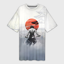Женская длинная футболка Японский самурай