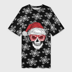 Футболка женская длинная Santa Skull хипстер, цвет: 3D-принт