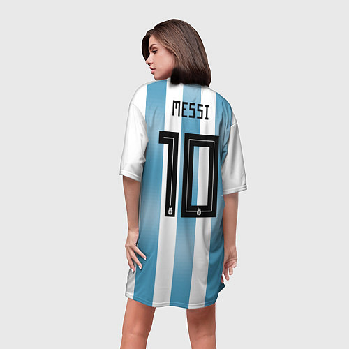 Женская длинная футболка Сборная Аргентины: Месси ЧМ-2018 / 3D-принт – фото 4