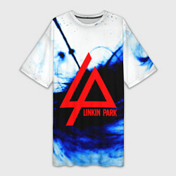 Футболка женская длинная Linkin Park blue smoke, цвет: 3D-принт