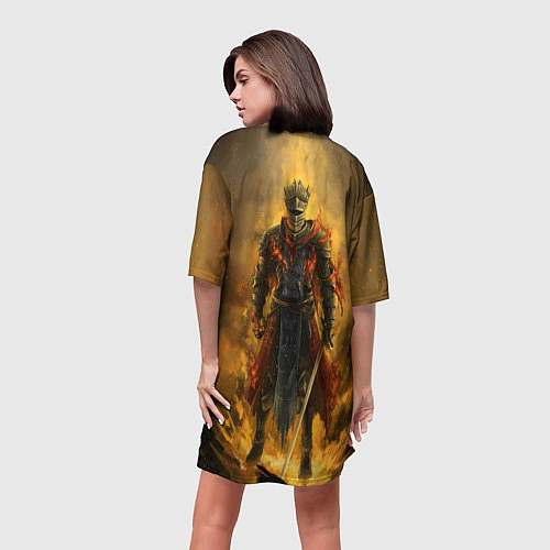 Женская длинная футболка Dark Souls: Flame Knight / 3D-принт – фото 4