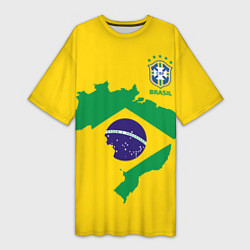 Футболка женская длинная Сборная Бразилии: желтая, цвет: 3D-принт