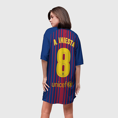 Женская длинная футболка FC Barcelona: Iniesta 17/18 / 3D-принт – фото 4