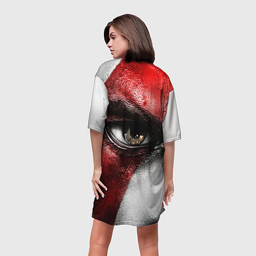 Женская длинная футболка Взгляд Кратоса / 3D-принт – фото 4
