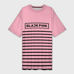 Футболка женская длинная Black Pink: Black Stripes, цвет: 3D-принт