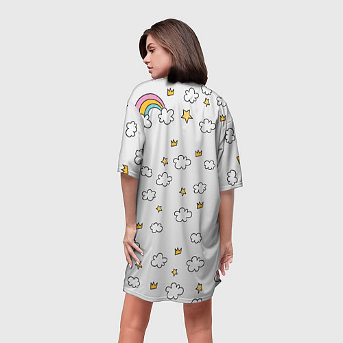 Женская длинная футболка Единорог на облаках / 3D-принт – фото 4