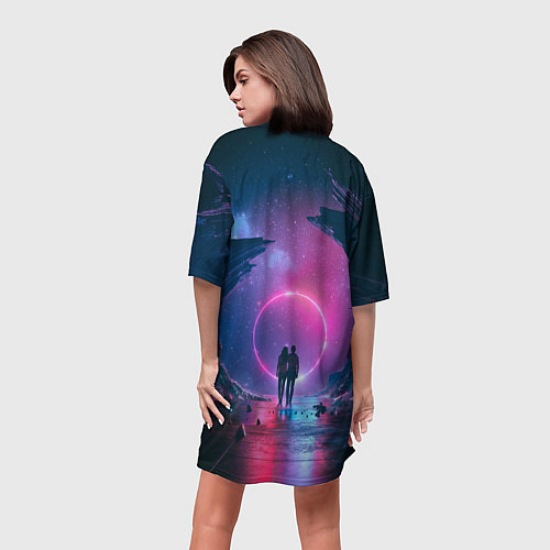 Женская длинная футболка Любовь в космосе / 3D-принт – фото 4