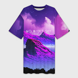 Футболка женская длинная No Man's Sky: Neon Mountains, цвет: 3D-принт