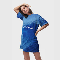 Футболка женская длинная Парная - вода: кислород с волнами, цвет: 3D-принт — фото 2
