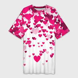 Женская длинная футболка Сердца розовые падают