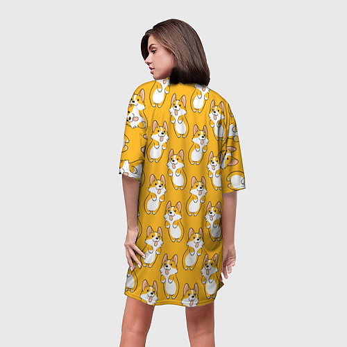 Женская длинная футболка Корги паттерн / 3D-принт – фото 4