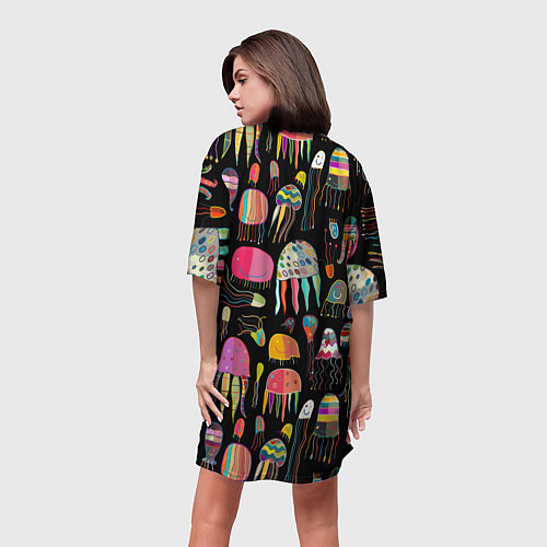 Женская длинная футболка Яркие мультяшные медузы / 3D-принт – фото 4