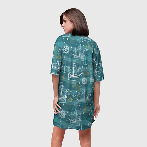 Женская длинная футболка Парусники в море - паттерн / 3D-принт – фото 4