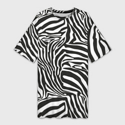 Футболка женская длинная Полосы шкура зебры, цвет: 3D-принт