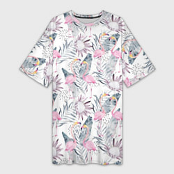 Женская длинная футболка Тропические фламинго
