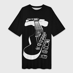 Женская длинная футболка Гитара черно - белая
