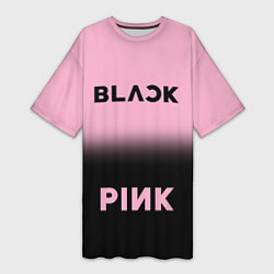 Женская длинная футболка Blackpink - розово-черный
