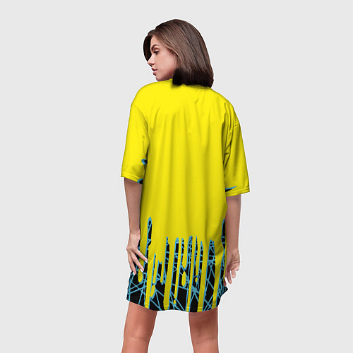 Женская длинная футболка Cyberpunk 2077: Yellow Style / 3D-принт – фото 4
