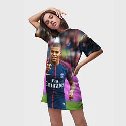 Футболка женская длинная Килиан Мбаппе, цвет: 3D-принт — фото 2