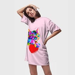 Футболка женская длинная Кот, цвет: 3D-принт — фото 2