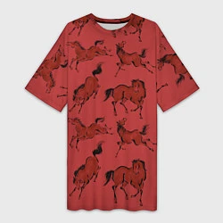Женская длинная футболка Красные кони