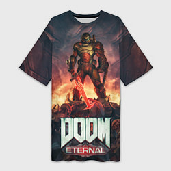 Футболка женская длинная DOOM ETERNAL, цвет: 3D-принт