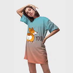 Футболка женская длинная I love you смешной корги, цвет: 3D-принт — фото 2