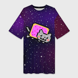Футболка женская длинная Nyan Cat, цвет: 3D-принт