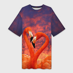 Футболка женская длинная Flamingo Love, цвет: 3D-принт