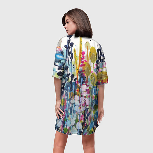 Женская длинная футболка Watercolor Flowers / 3D-принт – фото 4