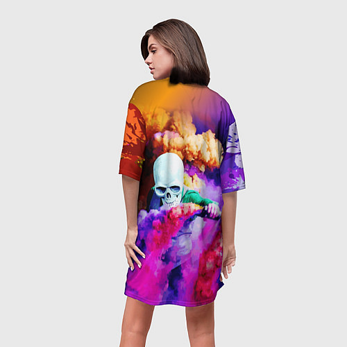 Женская длинная футболка Череп в дыму / 3D-принт – фото 4