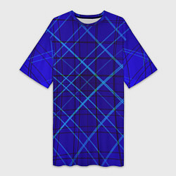 Футболка женская длинная Сине-черная геометрия 3D, цвет: 3D-принт