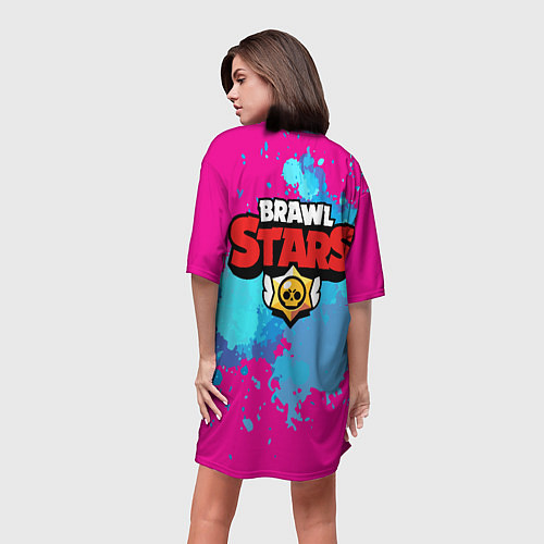 Женская длинная футболка Brawl Stars Leon брызги / 3D-принт – фото 4