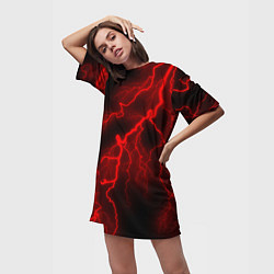 Футболка женская длинная МОЛНИЯ RED NEON, цвет: 3D-принт — фото 2