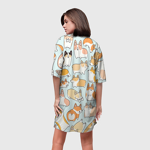 Женская длинная футболка Милые корги / 3D-принт – фото 4