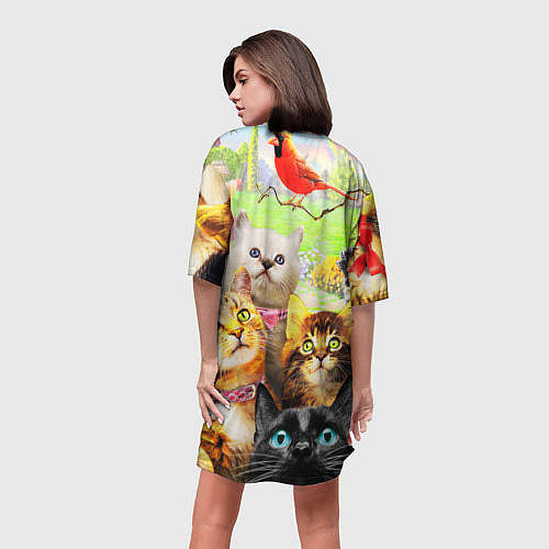 Женская длинная футболка КОТЫ / 3D-принт – фото 4