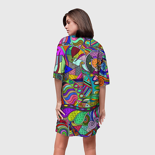 Женская длинная футболка Дудлы узор разноцветный хиппи / 3D-принт – фото 4