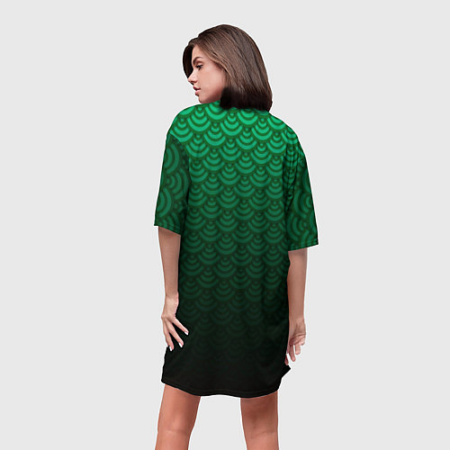 Женская длинная футболка Узор зеленая чешуя дракон / 3D-принт – фото 4