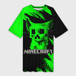 Футболка женская длинная MINECRAFT CREEPER CAT, цвет: 3D-принт